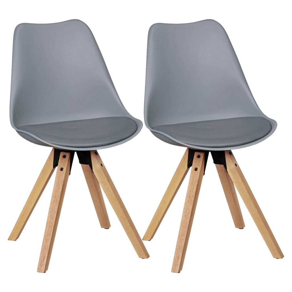 Wohnling Stuhl 2er-Set grau grau natur Kunststoff Kunstleder Echtholz B/H/T: ca. 49x87x52 cm