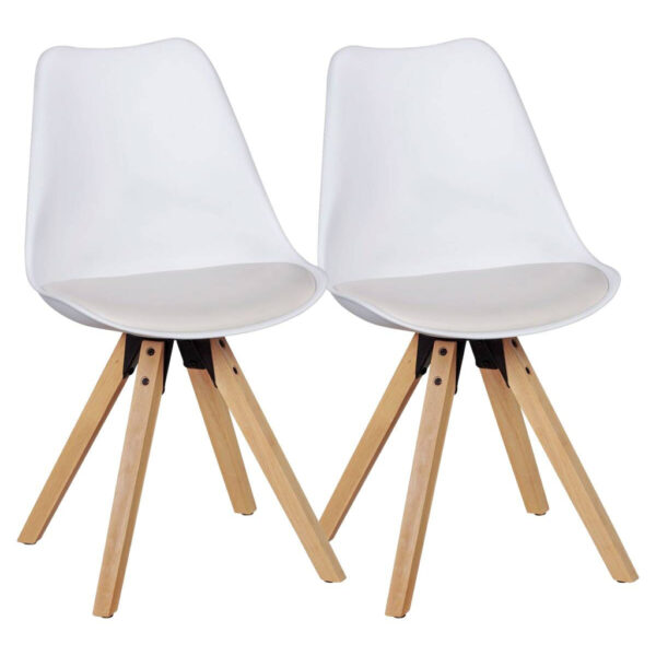 Wohnling Stuhl 2er-Set weiß natur Kunststoff Echtholz Kunstleder B/H/T: ca. 52x87x49 cm