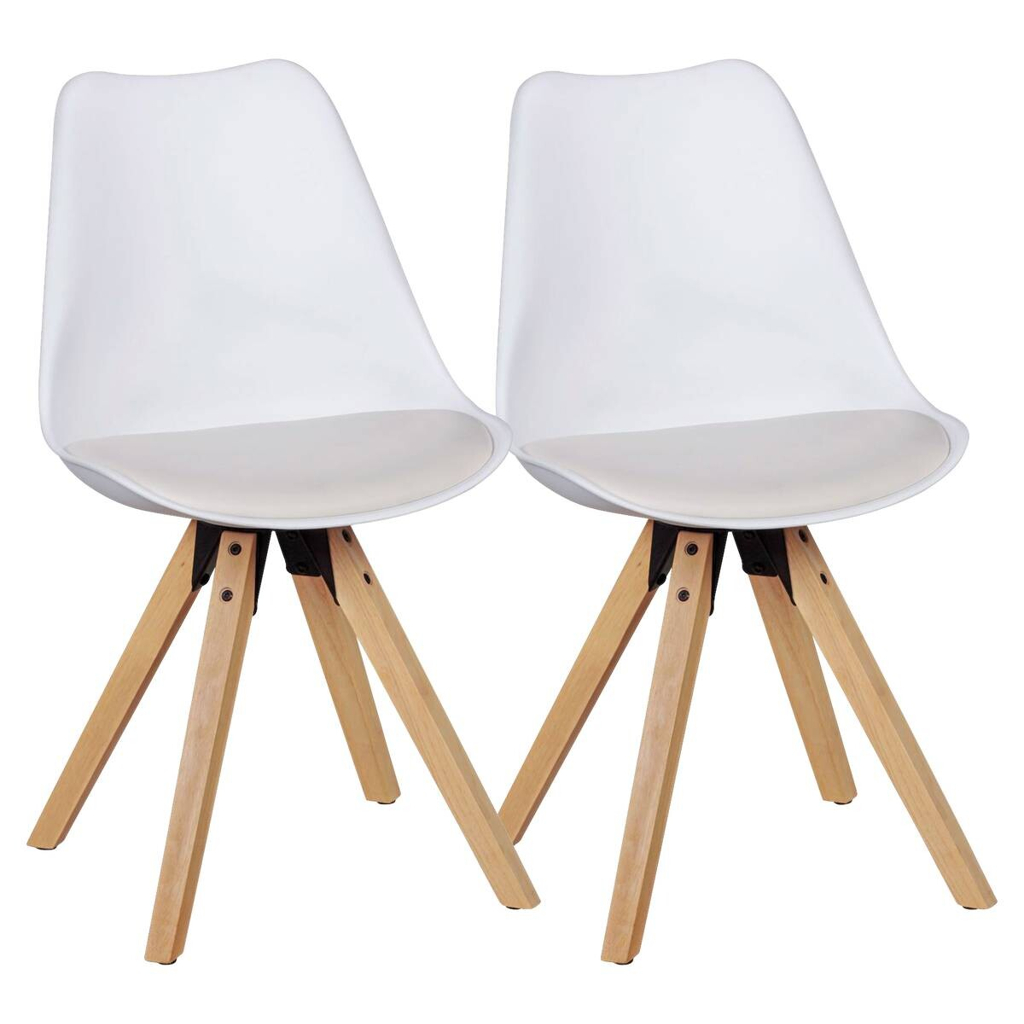 Wohnling Stuhl 2er-Set weiß natur Kunststoff Echtholz Kunstleder B/H/T: ca. 52x87x49 cm