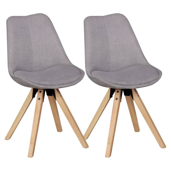 Wohnling Stuhl 2er-Set hellgrau natur Stoff Echtholz B/H/T: ca. 49x87x52 cm
