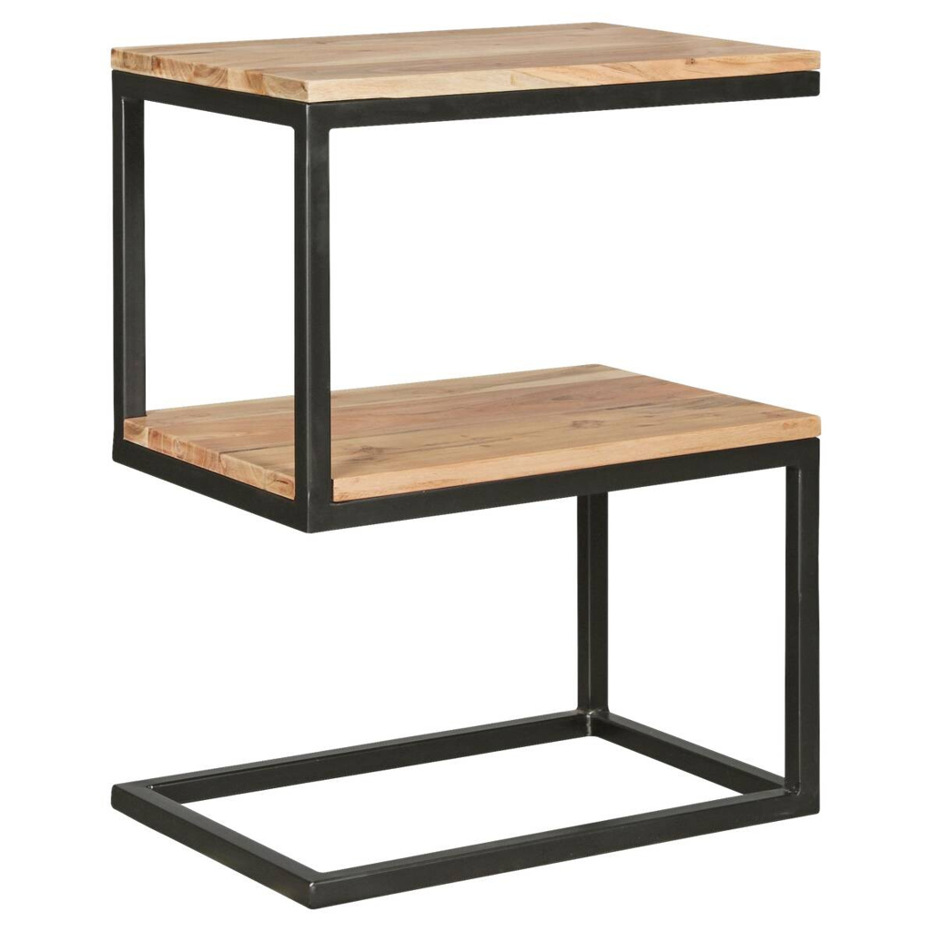 Wohnling Beistelltisch natur schwarz pulverbeschichtet Akazie Metall B/H/T: ca. 45x60x30 cm