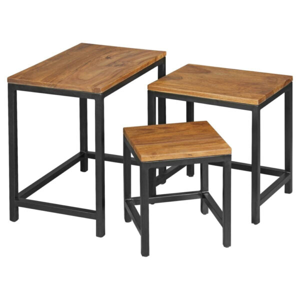 Wohnling Beistelltisch 3er-Set natur schwarz pulverbeschichtet Echtholz Metall Wohnling Beistelltisch 3er-Set natur schwarz pulverbeschichtet Echtholz Metall