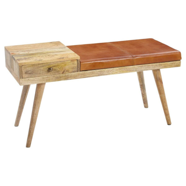 Wohnling Sitzbank natur braun Echtholz Leder B/H/T: ca. 100x52x38 cm Wohnling Sitzbank natur braun Echtholz Leder B/H/T: ca. 100x52x38 cm