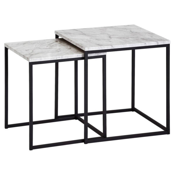 Wohnling Beistelltisch 2er-Set. weiß Marmor Optik schwarz pulverbeschichtet MDF Stahl Wohnling Beistelltisch 2er-Set. weiß Marmor Optik schwarz pulverbeschichtet MDF Stahl