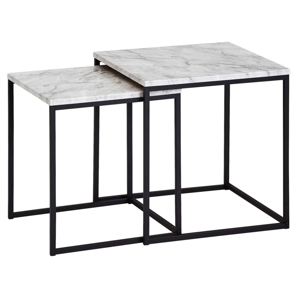 Wohnling Beistelltisch 2er-Set. weiß Marmor Optik schwarz pulverbeschichtet MDF Stahl