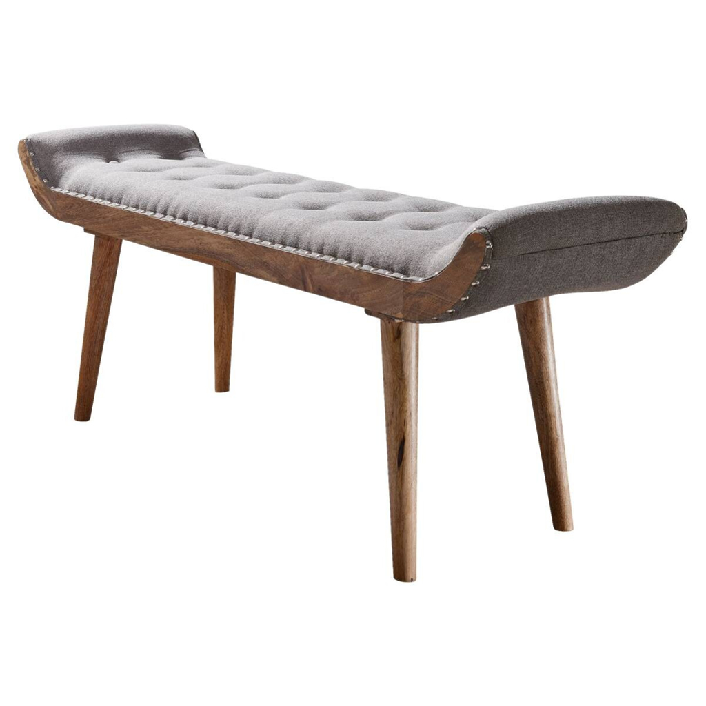 Wohnling Sitzbank grau natur Stoff Echtholz B/H/T: ca. 125x51x38 cm