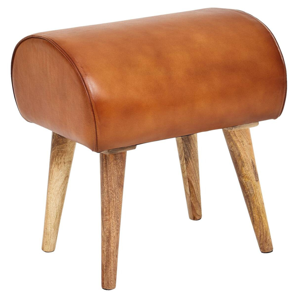 Wohnling Sitzhocker braun natur Leder Echtholz B/H/T: ca. 45x53x40 cm