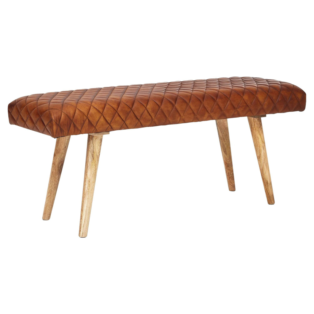 Wohnling Sitzbank braun natur Leder Echtholz B/H/T: ca. 115x53x38 cm