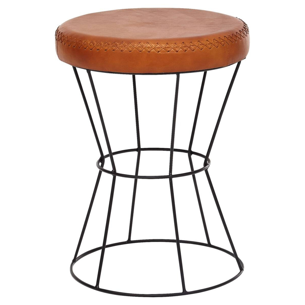 Wohnling Sitzhocker braun schwarz Leder Eisen B/H/T: ca. 35x48x35 cm