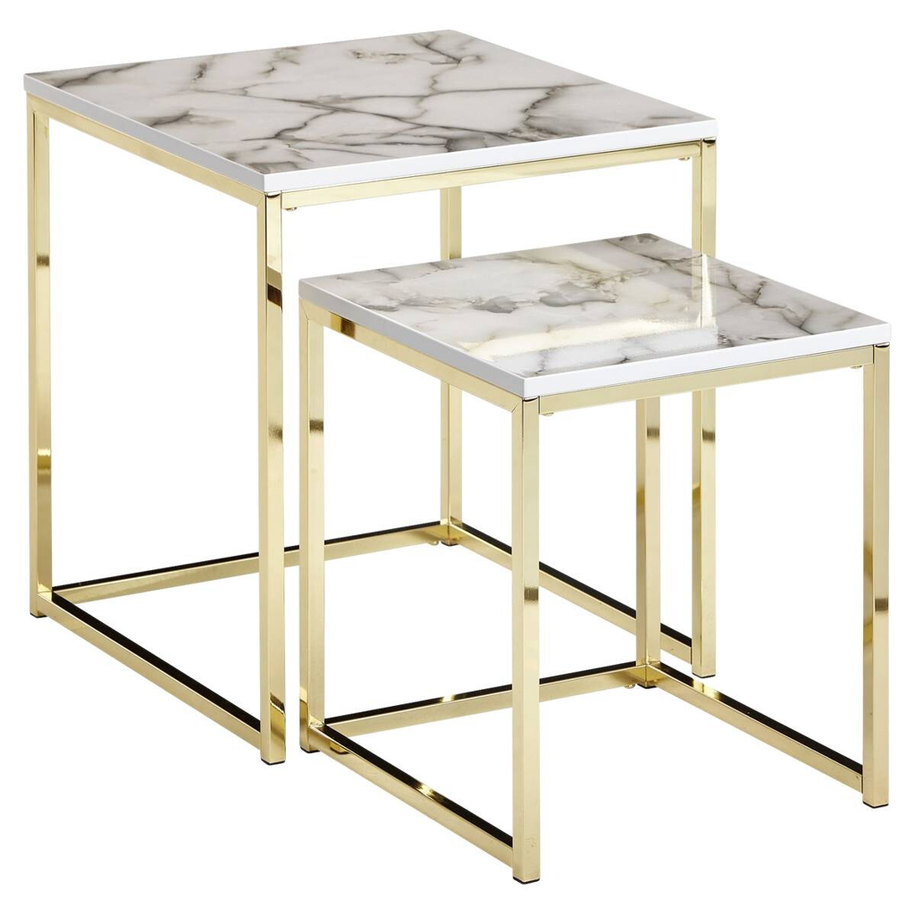 Wohnling Couchtisch 2er-Set. weiß Marmor Optik gold