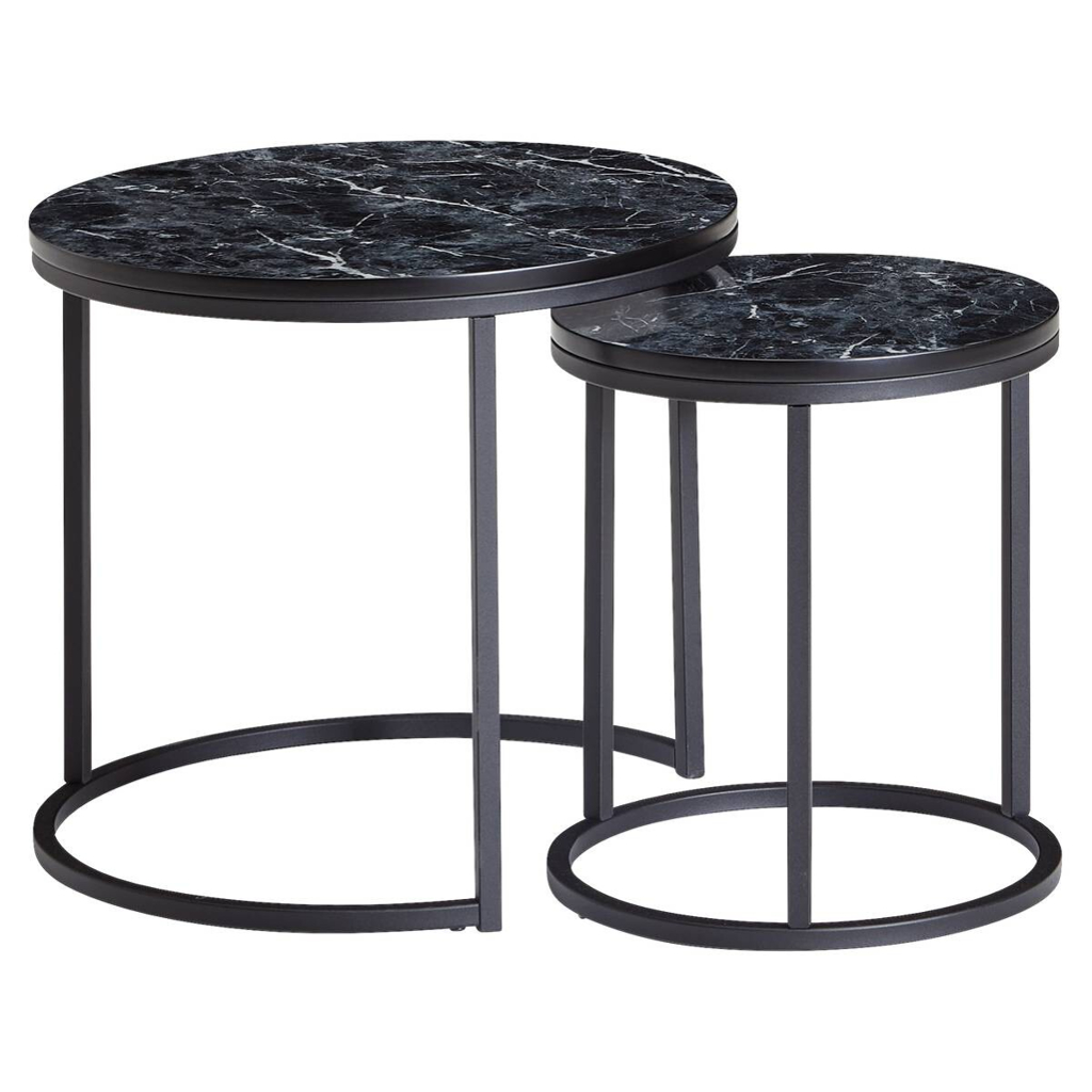 Wohnling Couchtisch 2er-Set. schwarz Marmor Optik schwarz