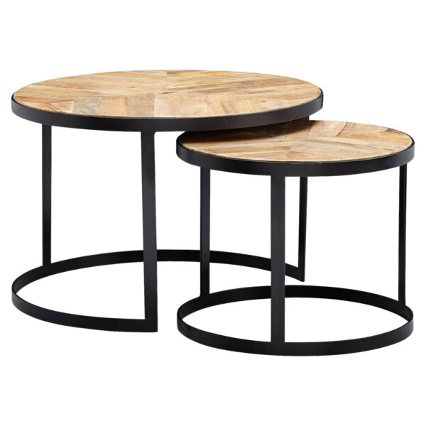 Wohnling Beistelltisch 2er-Set. natur natur schwarz pulverbeschichtet Akazie MDF Eisen Wohnling Beistelltisch 2er-Set. natur natur schwarz pulverbeschichtet Akazie MDF Eisen