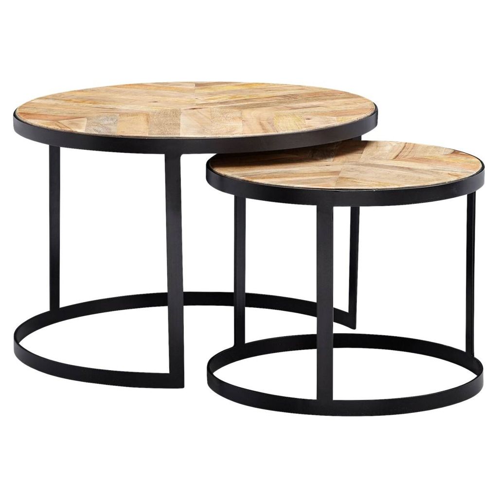 Wohnling Beistelltisch 2er-Set. natur natur schwarz pulverbeschichtet Akazie MDF Eisen