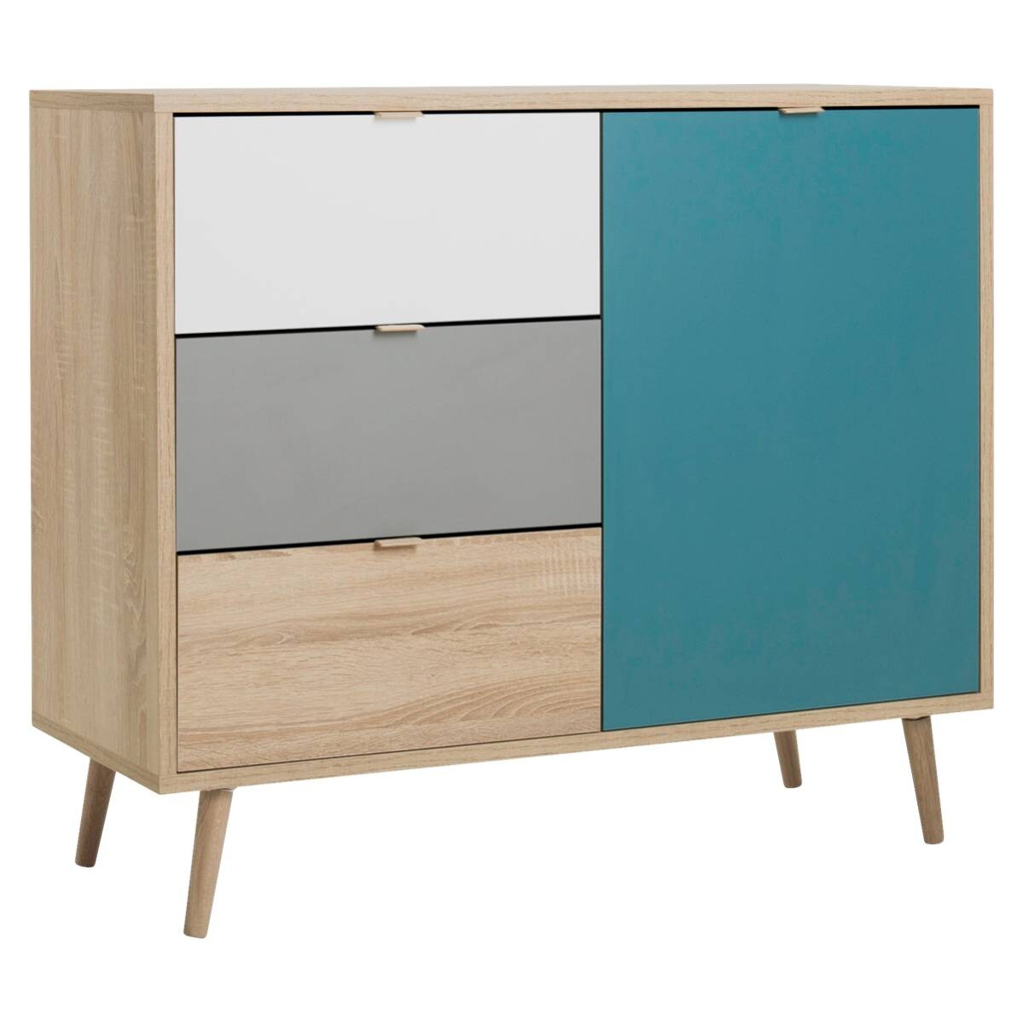 POCO Kommode Cuba Eiche Sonoma Nachbildung weiß grau petrol B/H/T: ca. 103x87x40 cm