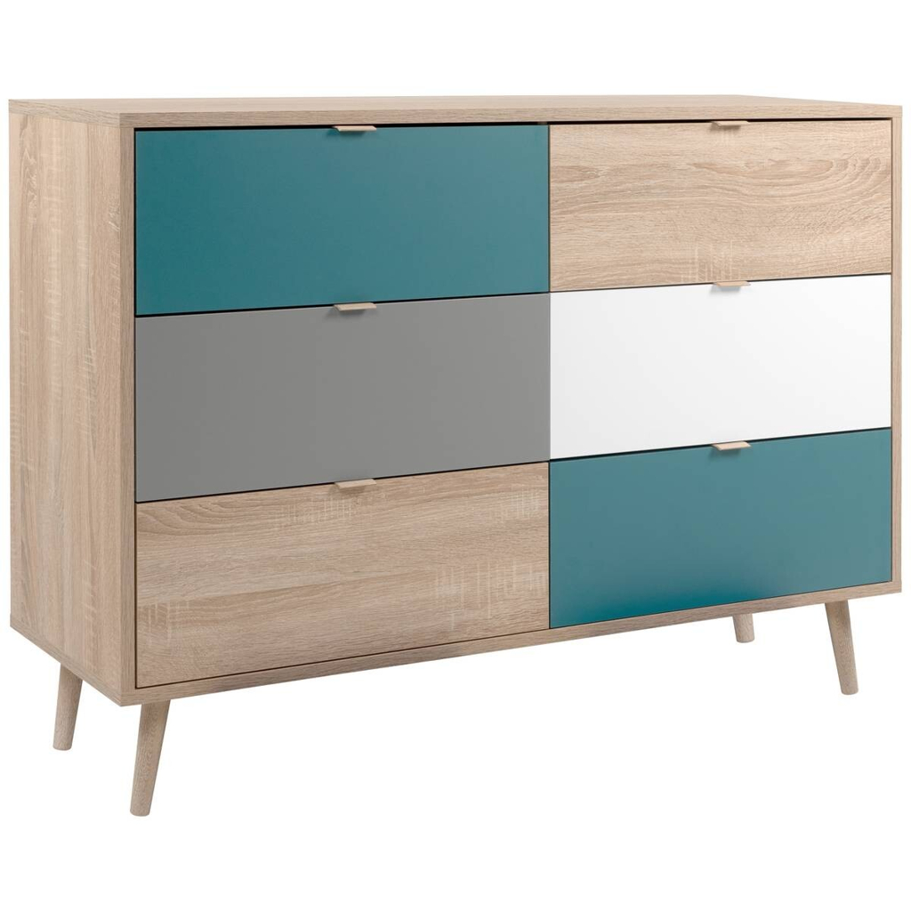 POCO Kommode Cuba Eiche Sonoma Nachbildung weiß grau petrol B/H/T: ca. 120x87x40 cm