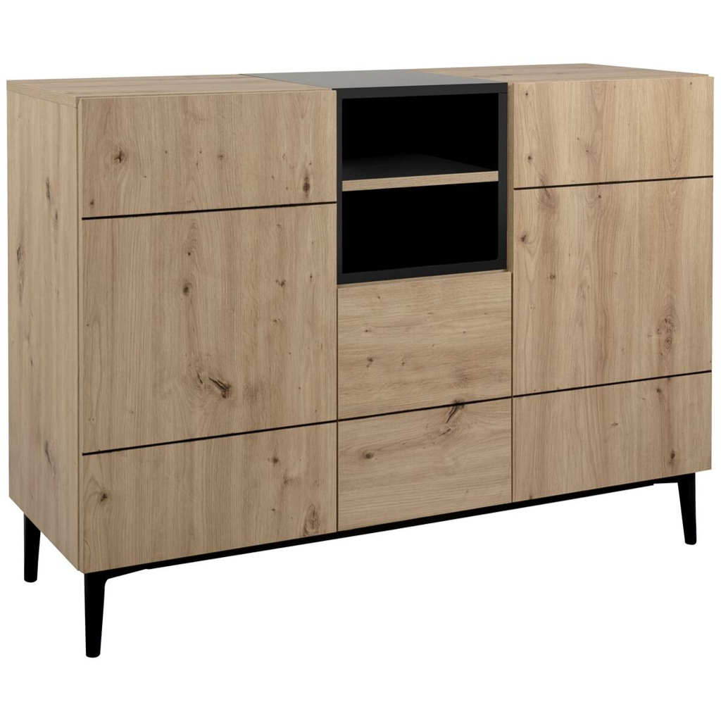 POCO Kommode Nola Eiche Artisan Nachbildung schwarz B/H/T: ca. 120x90x42 cm