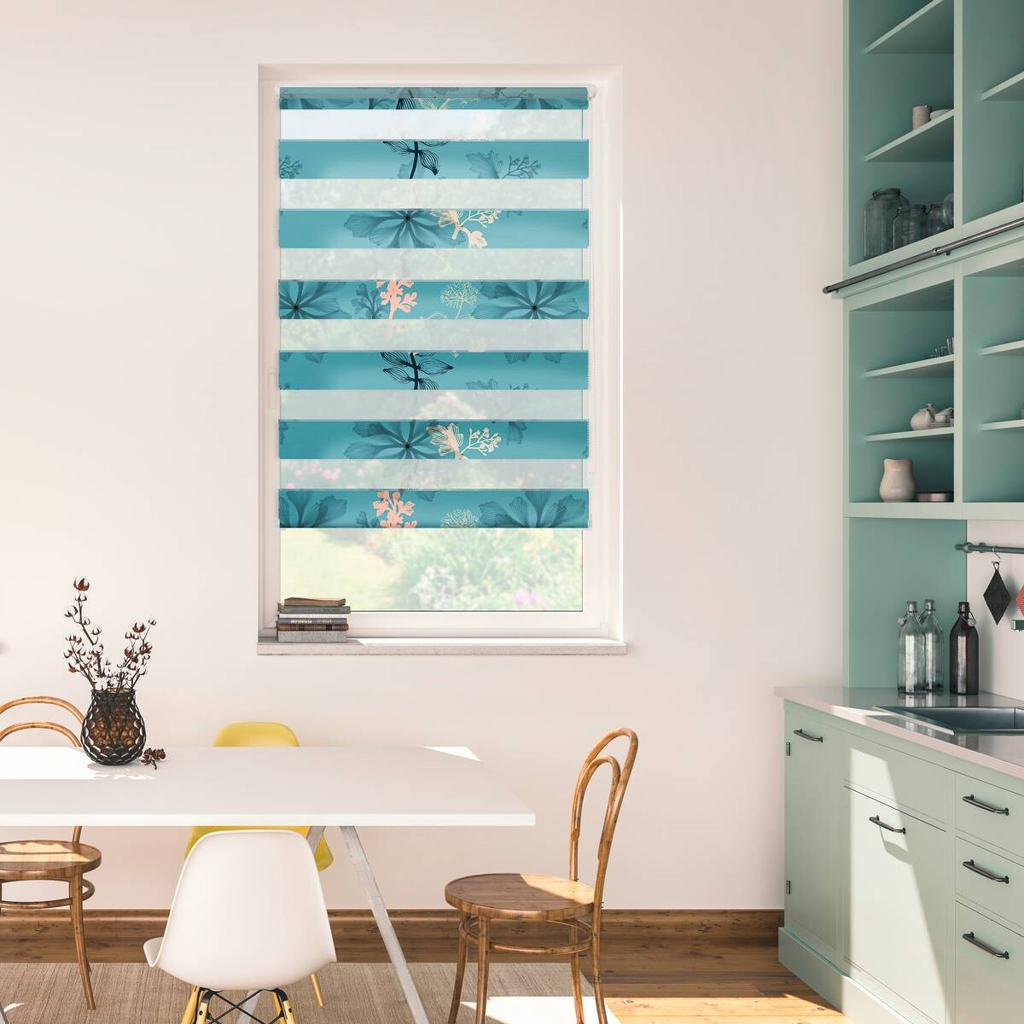 LICHTBLICK Doppelrollo Duo Aqua Floral blau – verschiedene Größen
