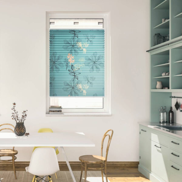 LICHTBLICK Spannplissee Aqua Floral blau – verschiedene Größen