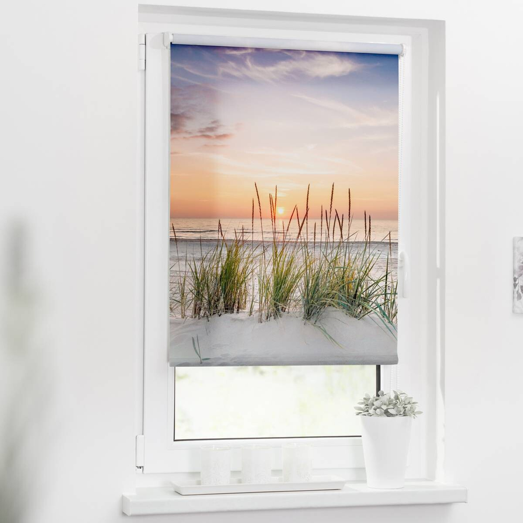 LICHTBLICK Verdunkelungsrollo Nordseestrand weiß – verschiedene Größen