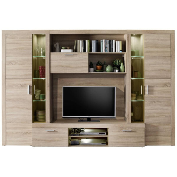 Trendteam - Wohnwand Mondeo Eiche Sägerau hell Nachbildung B/H/T: ca. 291x197x41 cm - Eiche Trendteam - Wohnwand Mondeo Eiche Sägerau hell Nachbildung B/H/T: ca. 291x197x41 cm in Eiche