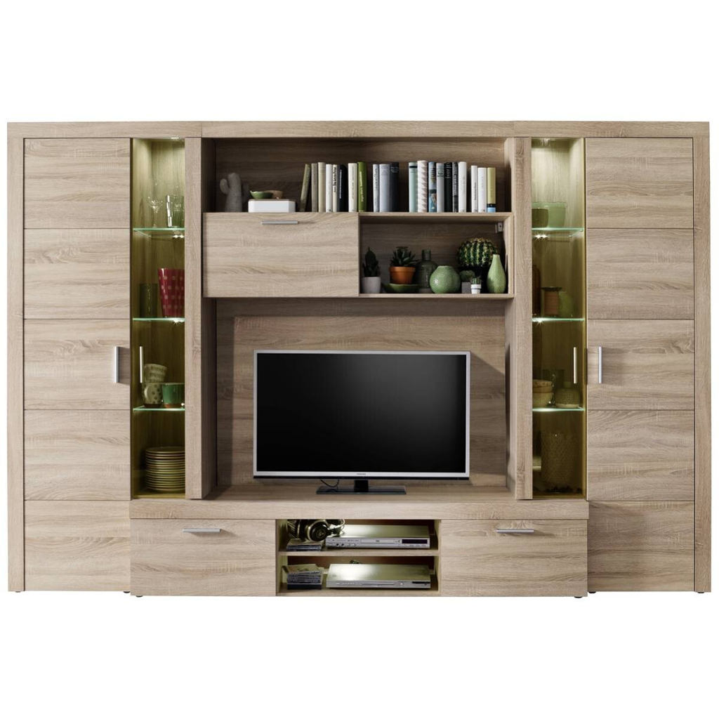 Trendteam - Wohnwand Mondeo Eiche Sägerau hell Nachbildung B/H/T: ca. 291x197x41 cm in Eiche