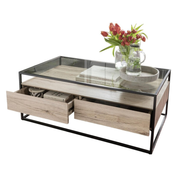 POCO Couchtisch Bozen II glasklar Eiche Sonoma Nachbildung schwarz B/H/T: ca. 110x42x60 cm