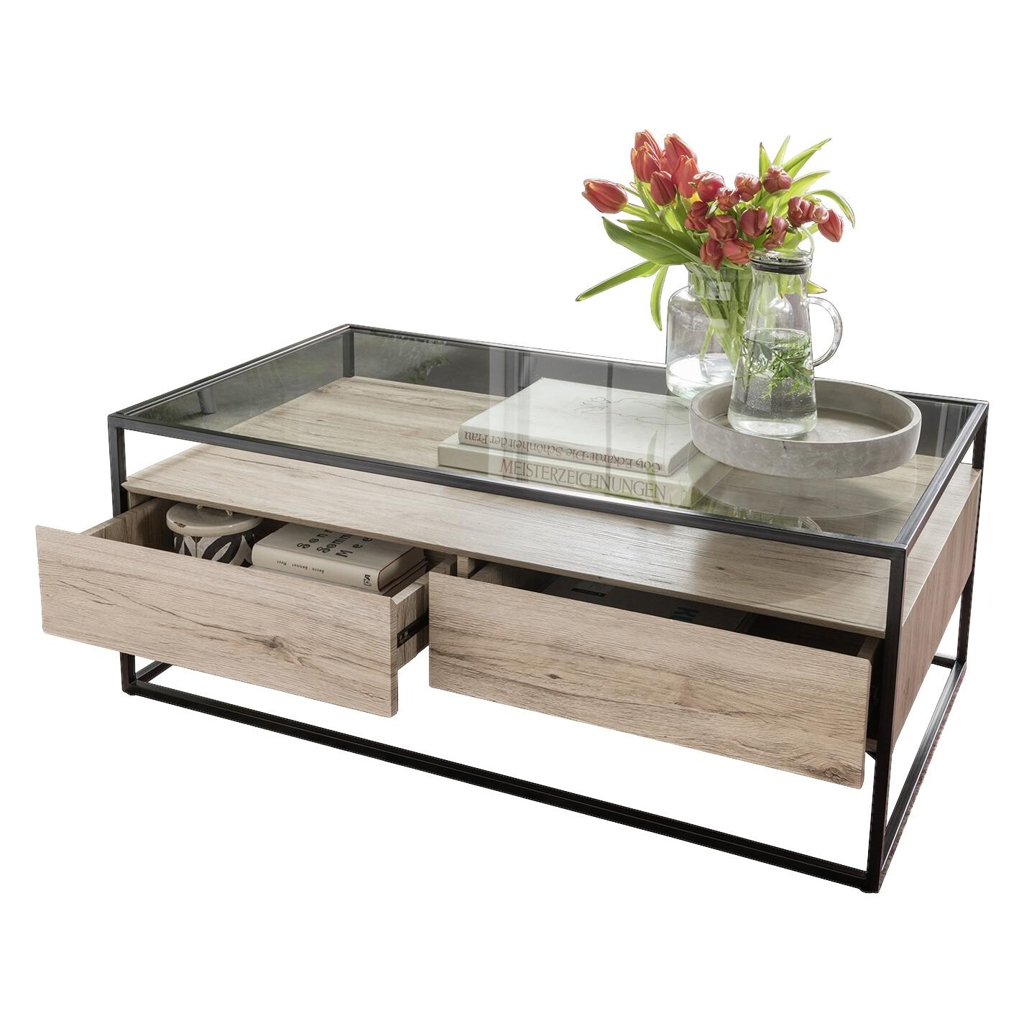 POCO Couchtisch Bozen II glasklar Eiche Sonoma Nachbildung schwarz B/H/T: ca. 110x42x60 cm