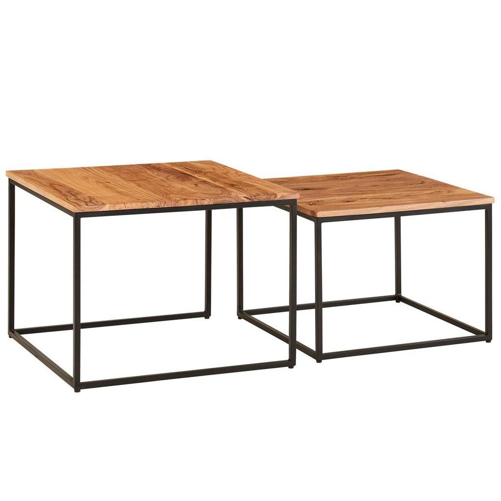 Wohnling Couchtisch 2er-Set. natur schwarz pulverbeschichtet