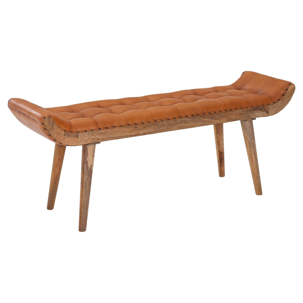 Wohnling Sitzbank braun natur Leder Echtholz B/H/T: ca. 125x50x38 cm