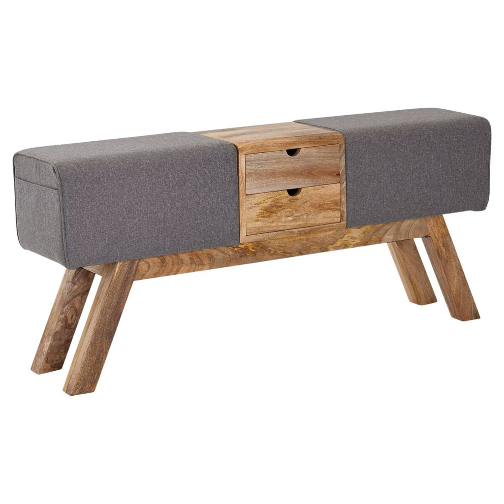 Wohnling Sitzbank grau natur Stoff Echtholz B/H/T: ca. 120x56x30 cm