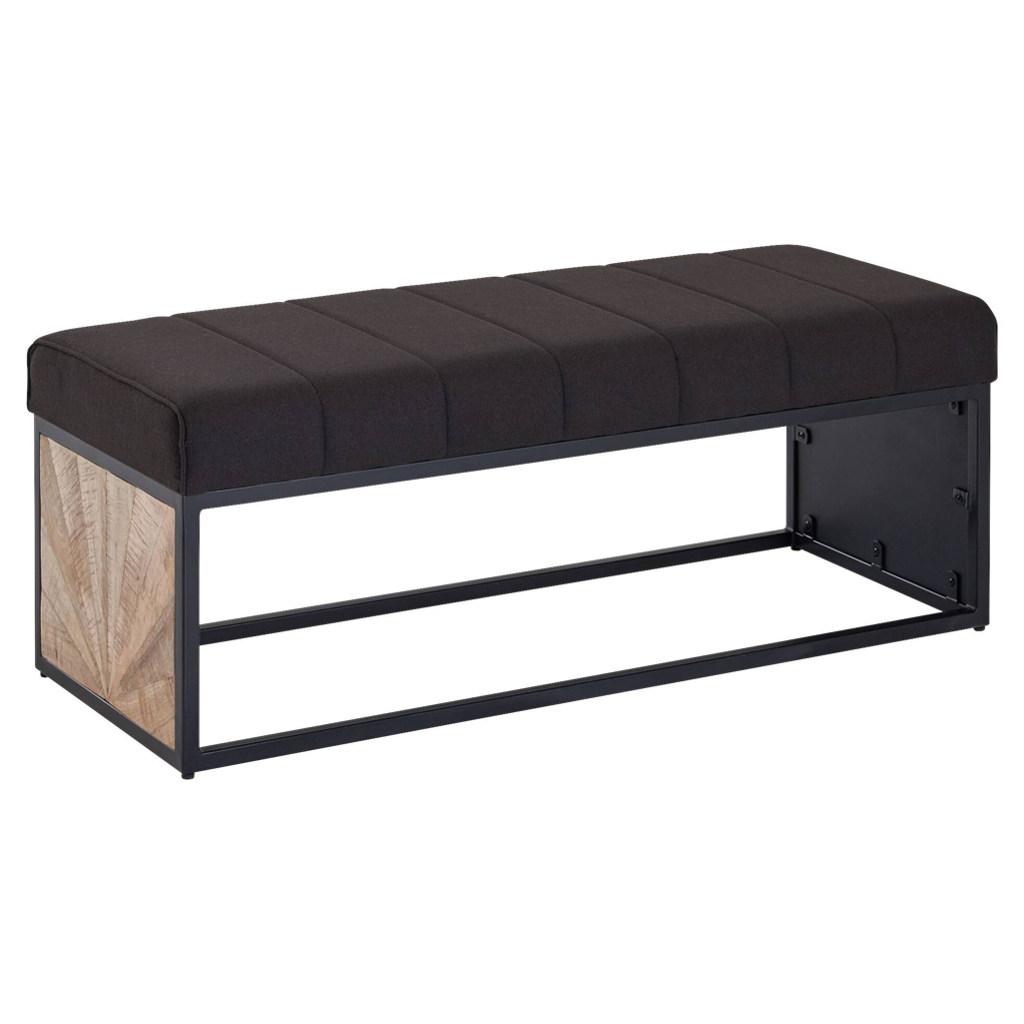 Wohnling Sitzbank dunkelbraun schwarz natur Stoff Eisen Echtholz B/H/T: ca. 105x40x40 cm