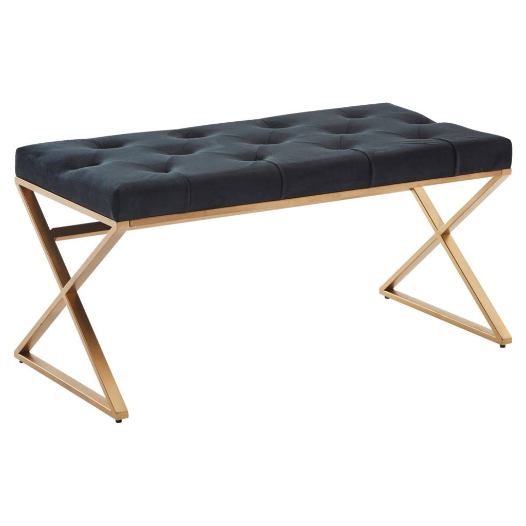 Wohnling Sitzbank schwarz gold lackiert Edelstahl Samt B/H/T: ca. 90x46x44 cm
