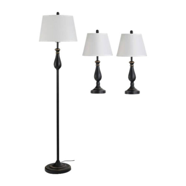 HOMCOM Stehlampe
schwarz weiß Metall Polyester-Mischgewebe Stoff B/H/L: ca. 38x158x38 cm E27 3 Brennstellen