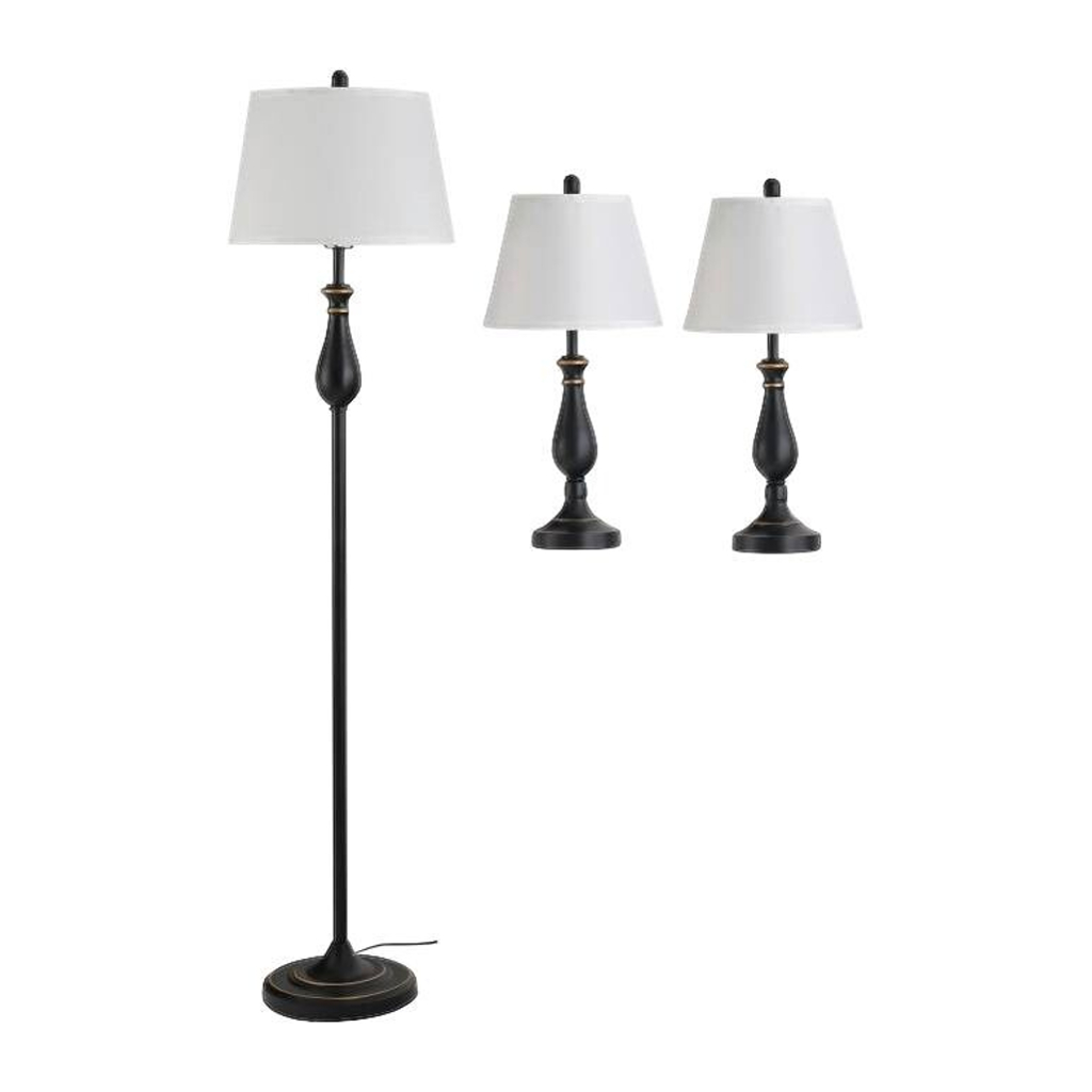 HOMCOM Stehlampe
schwarz weiß Metall Polyester-Mischgewebe Stoff B/H/L: ca. 38x158x38 cm E27 3 Brennstellen