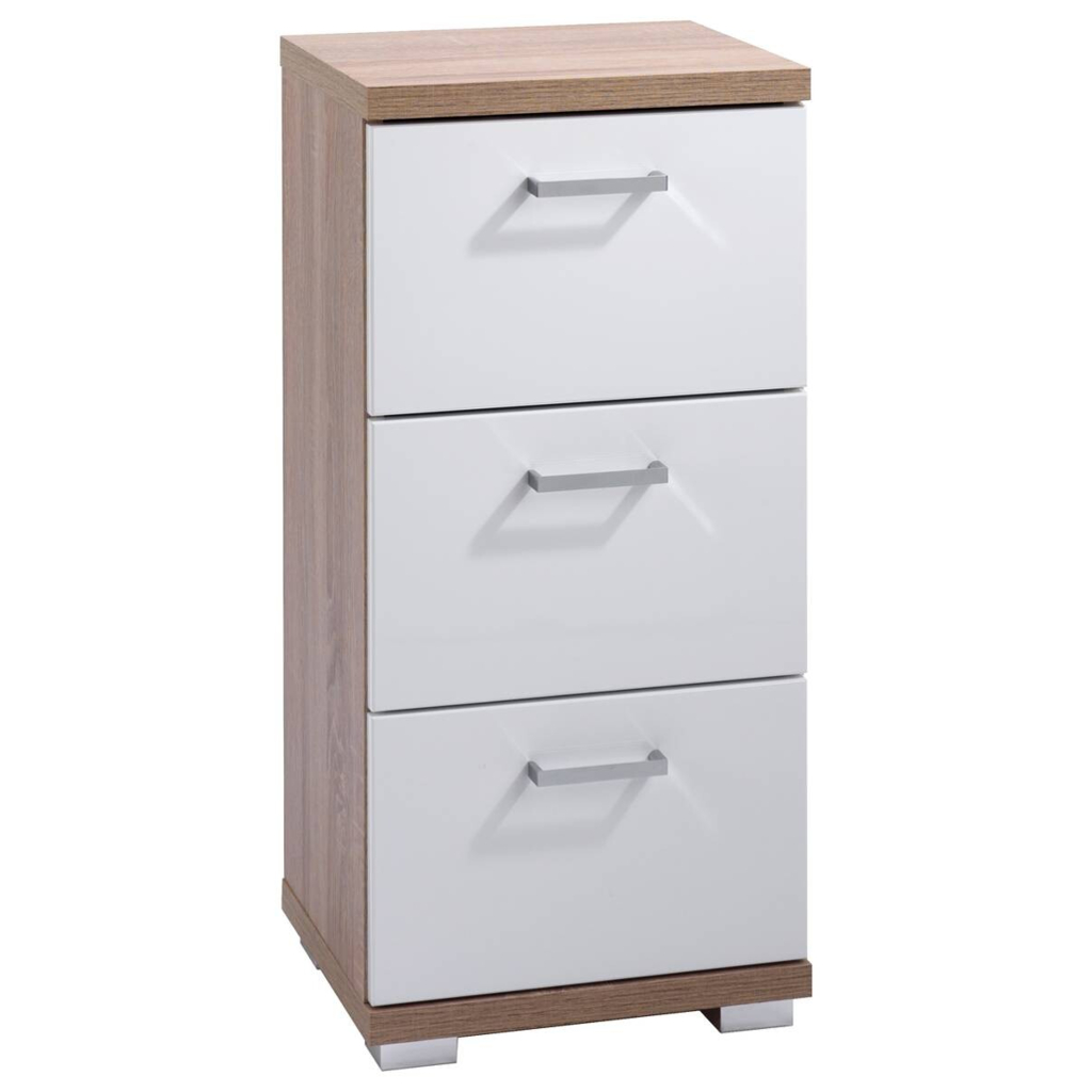 byLIVING Schrank NEBRASKA Eiche Nachbildung weiß Hochglanz silber verchromt B/H/T: ca. 35x74x31,5 cm