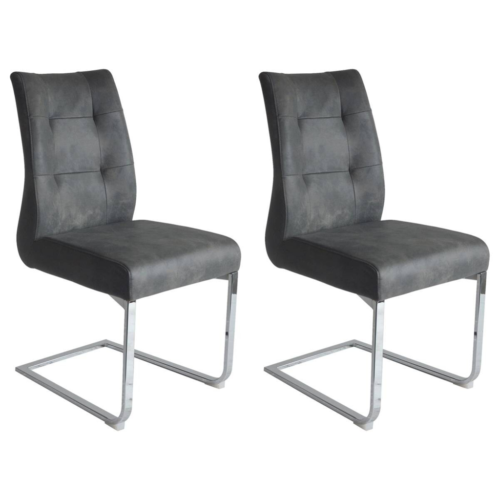 byLIVING Schwingstuhl MARLEN-XXL 2er-Set anthrazit Vintage Chrom Stoff Metall B/H/T: ca. 72x96x80 cm