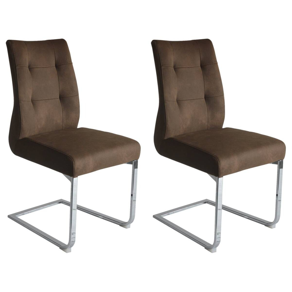 byLIVING Schwingstuhl MARLEN-XXL 2er-Set dunkelbraun Vintage Chrom Stoff Metall B/H/T: ca. 72x96x80 cm