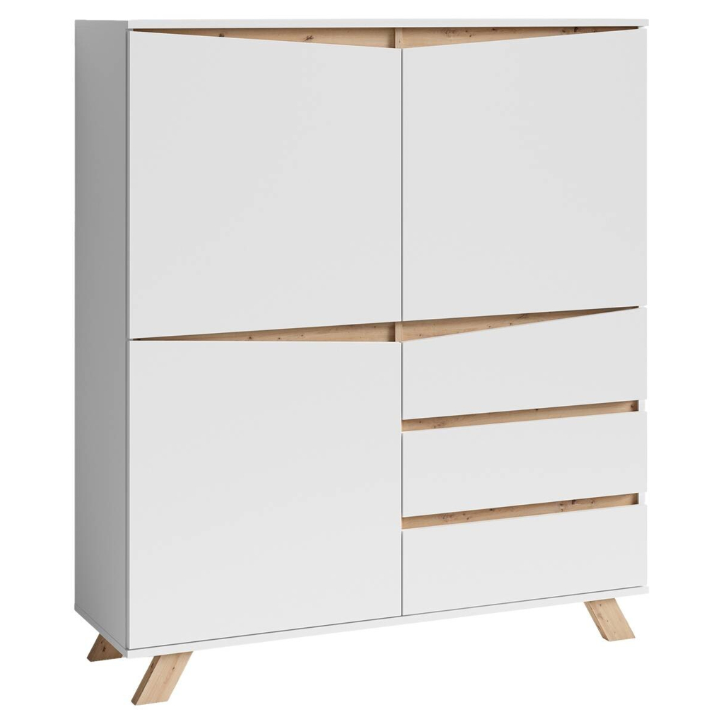 byLIVING Highboard VALENTIN weiß Eiche Nachbildung B/H/T: ca. 120x142x38 cm