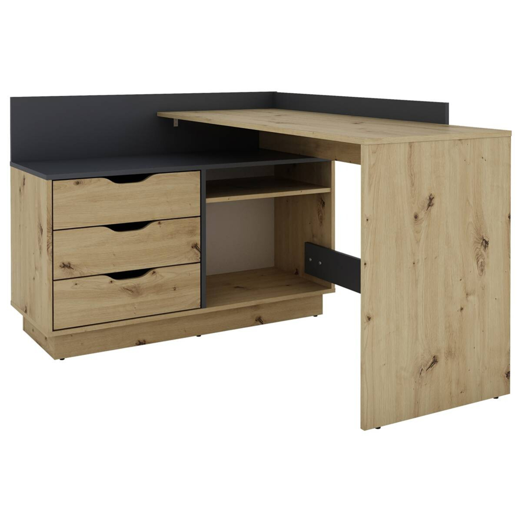 byLIVING Winkelschreibtisch BELFAST anthrazit Eiche Nachbildung B/H/T: ca. 129x83,5x105 cm