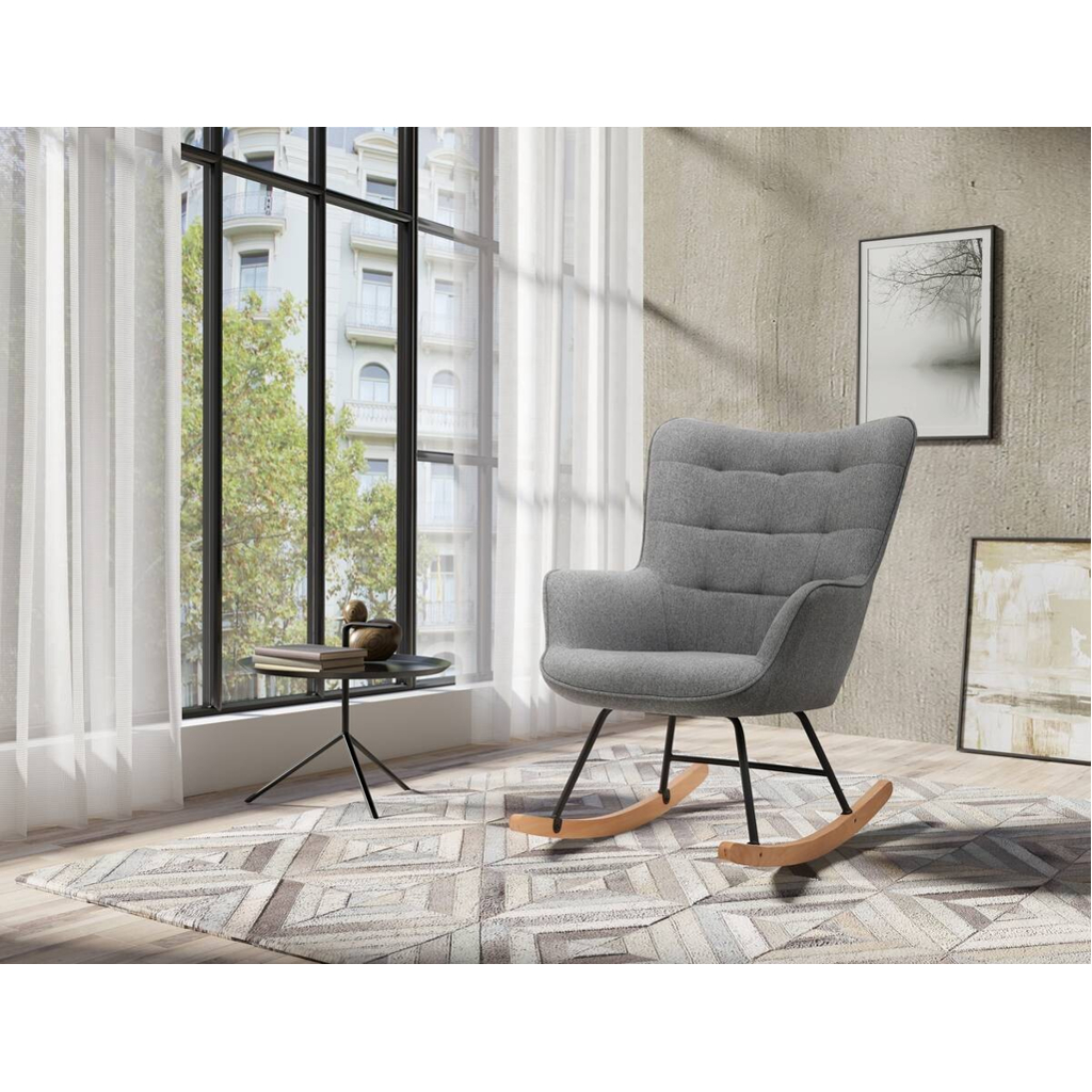 byLIVING Schaukelstuhl RICHIE grau schwarz natur Webstoff Metall Buche B/H/T: ca. 72x92x92 cm