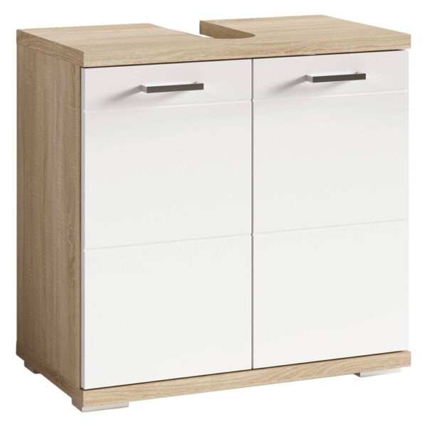 4251942207958 Waschbeckenunterschrank NEBRASKA
Eiche Nachbildung weiß Lack Hochglanz silber B/H/T: ca. 60x59x31,5 cm