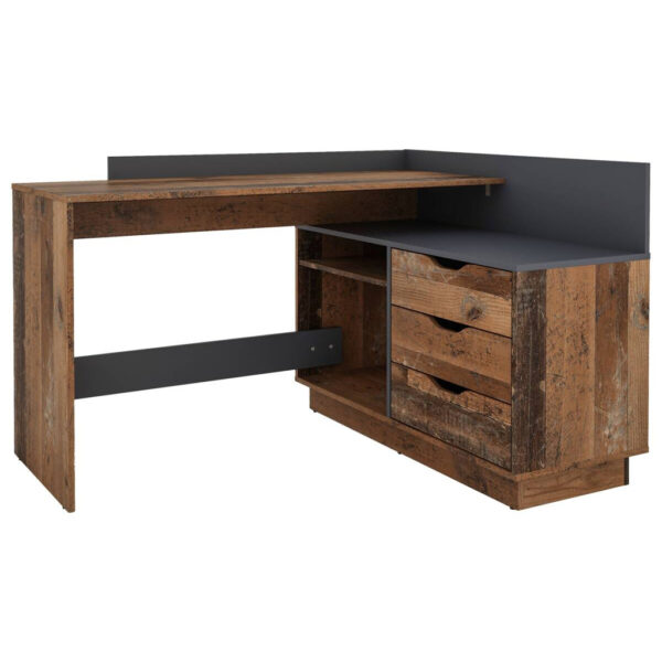 byLIVING Winkelschreibtisch BELFAST anthrazit Eiche Old Wood Nachbildung B/H/T: ca. 129x83,5x105 cm