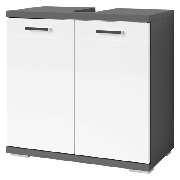 4251942212495 Waschbeckenunterschrank NEBRASKA
anthrazit weiß Lack Hochglanz silber Holzwerkstoff Holzwerkstoff Metall B/H/T: ca. 60x59x31,5 cm