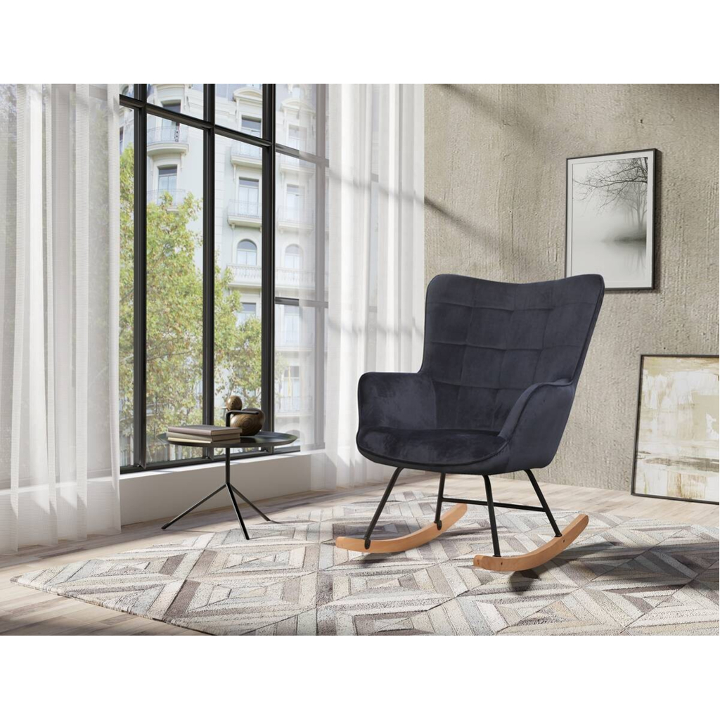 byLIVING Schaukelstuhl RICHIE schwarz schwarz natur Stoff Metall Buche B/H/T: ca. 72x92x92 cm