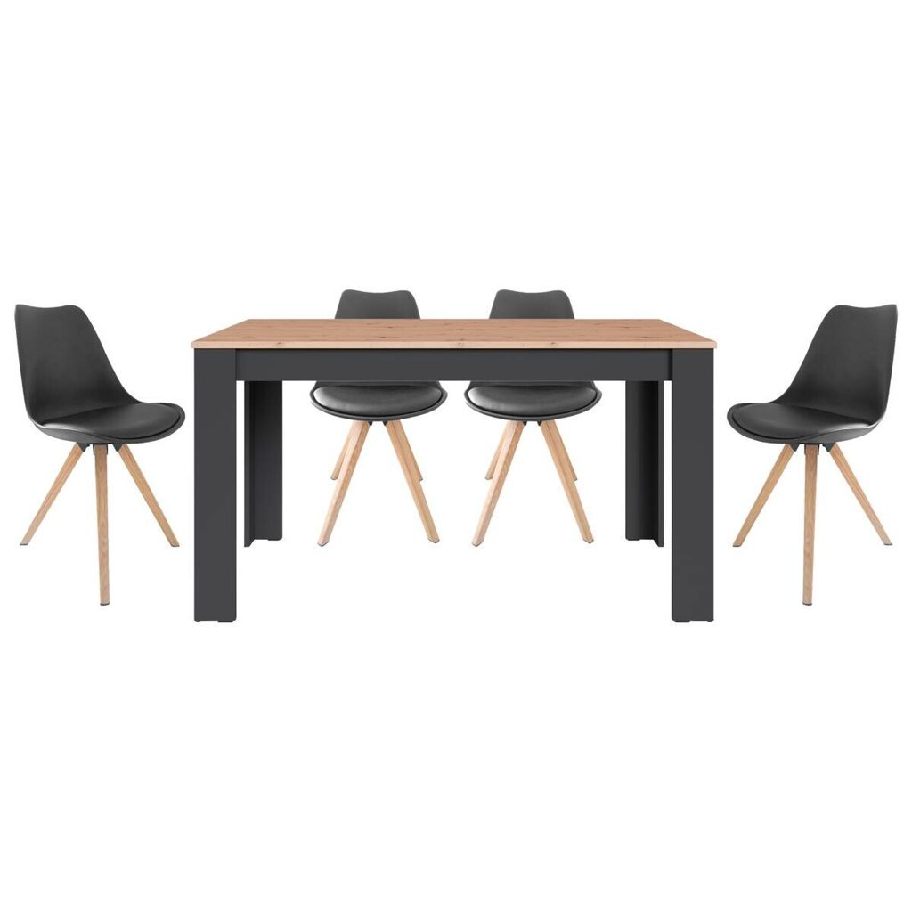 byLIVING Tischgruppe KIRA anthrazit Eiche schwarz B/H/T: ca. 140x75x80 cm