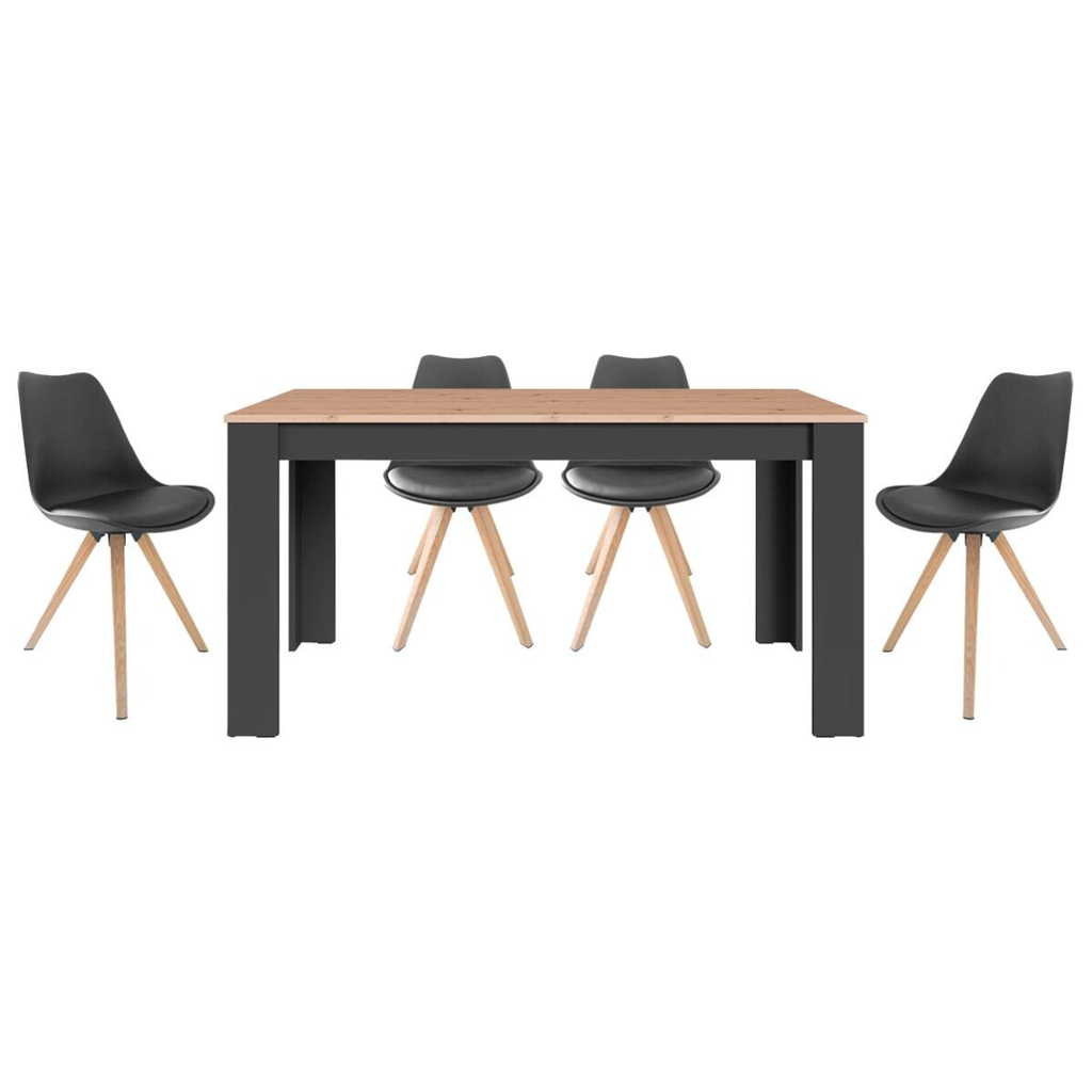 byLIVING Tischgruppe KIRA anthrazit Eiche B/H/T: ca. 160x75x90 cm