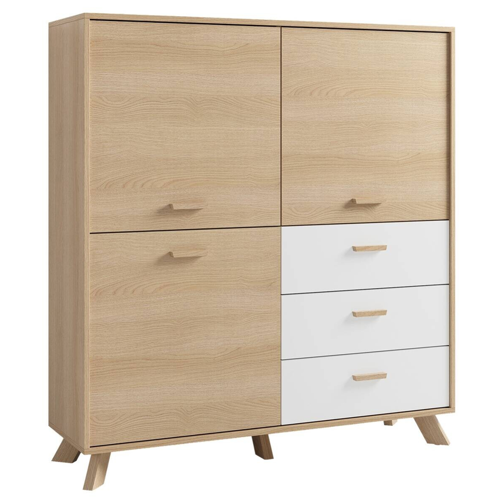 byLIVING Highboard BASTIAN Eiche weiß B/H/T: ca. 120x131x36,5 cm