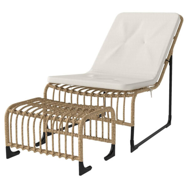 Outsunny Rattan Relaxsessel mit Hocker cremeweiß Stahl B/H/L: ca. 65x80x93 cm