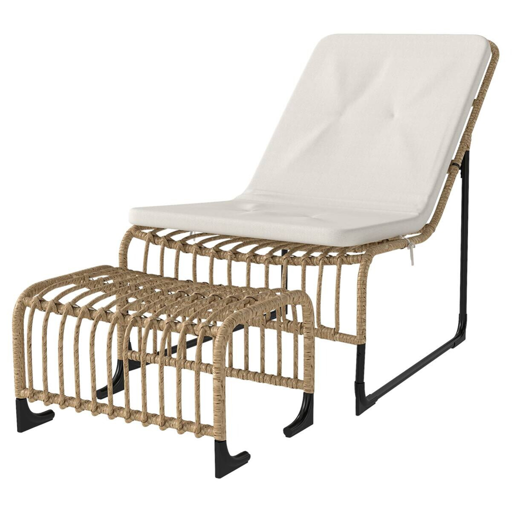 Outsunny Rattan Relaxsessel mit Hocker cremeweiß Stahl B/H/L: ca. 65x80x93 cm