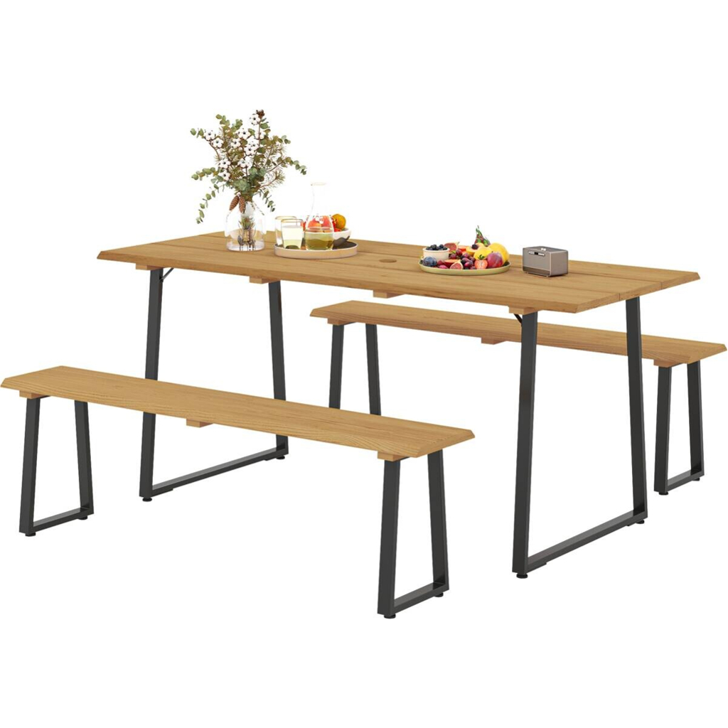 Outsunny Sitzgruppe Holzoptik Holz B/H/L: ca. 76x77x178 cm